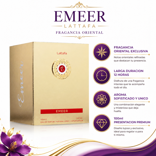Emeer Lattafa - Infografico Fragancia Oriental Premium Ecuador
