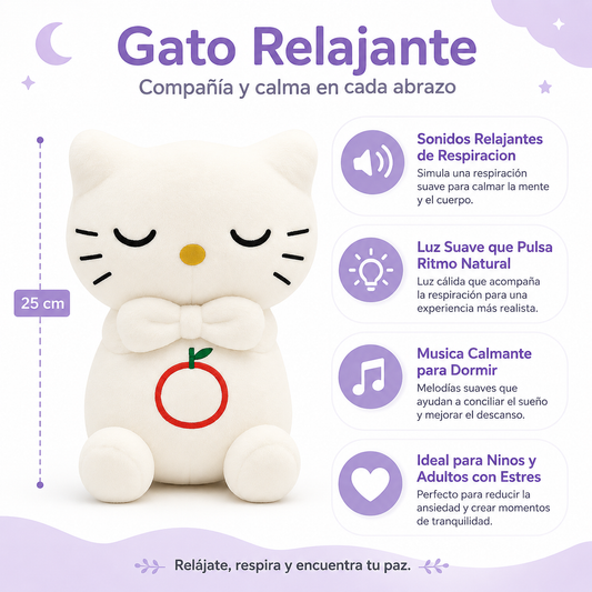 Peluche Gato Relajante - Infografico Musica Respiracion Luz Ecuador