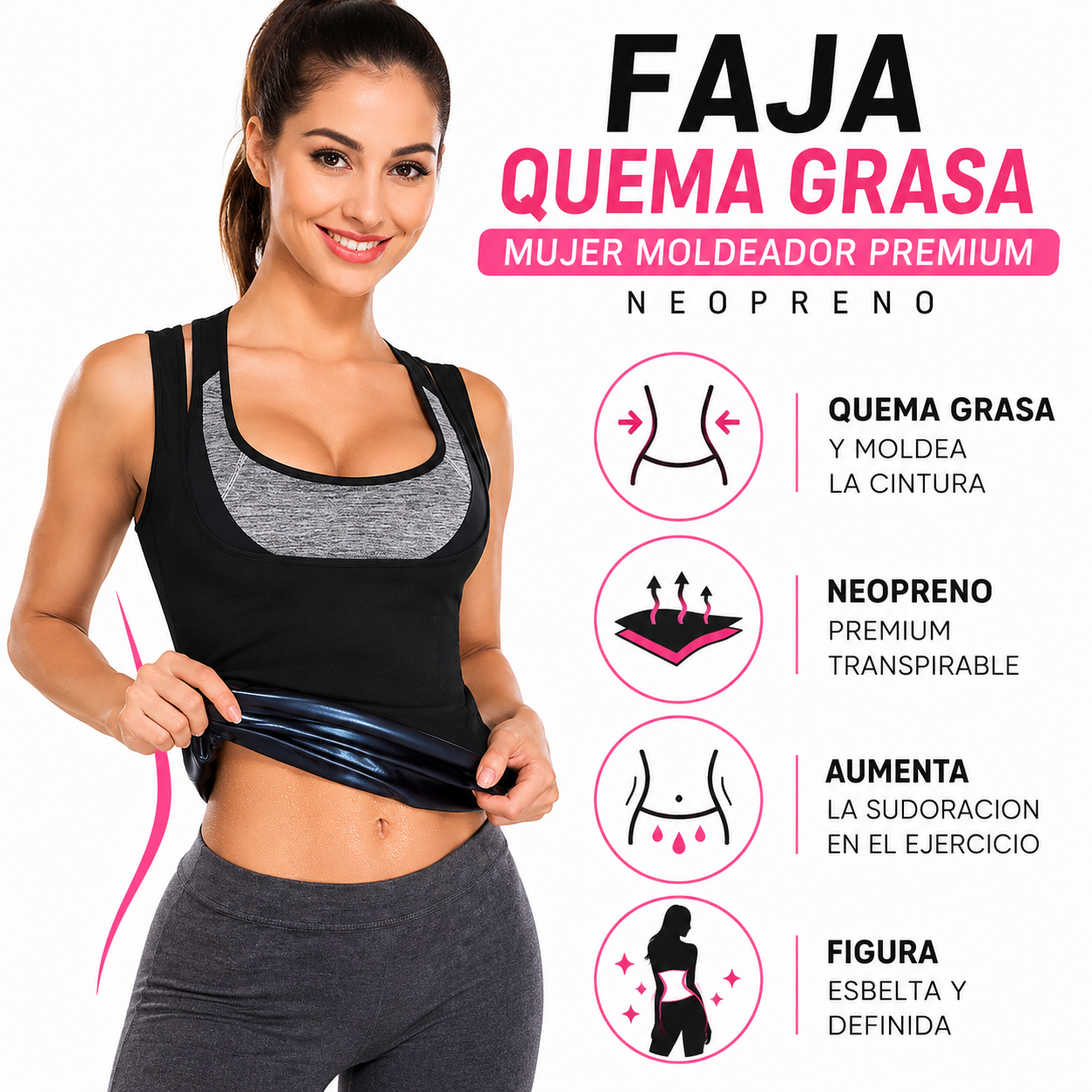 Faja Quema Grasa - Infografico Moldea Cintura Neopreno Ecuador