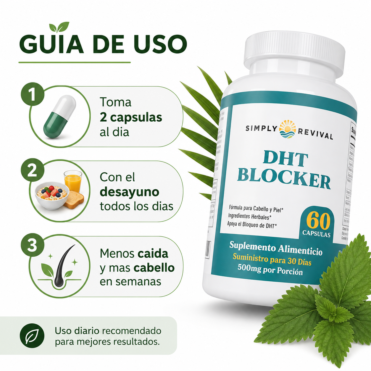 DHT Blocker 60 Capsulas - Guia de Uso 2 Capsulas Diarias Ecuador
