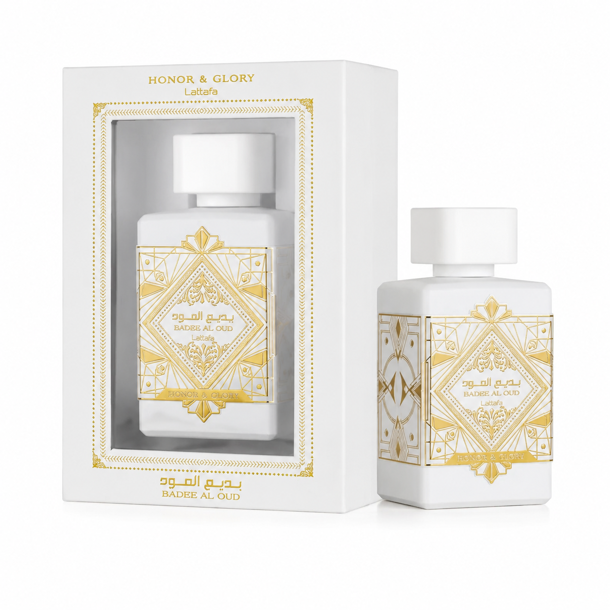 Perfume Lattafa Honor and Glory 100ml - Producto Fondo Blanco Ecuador