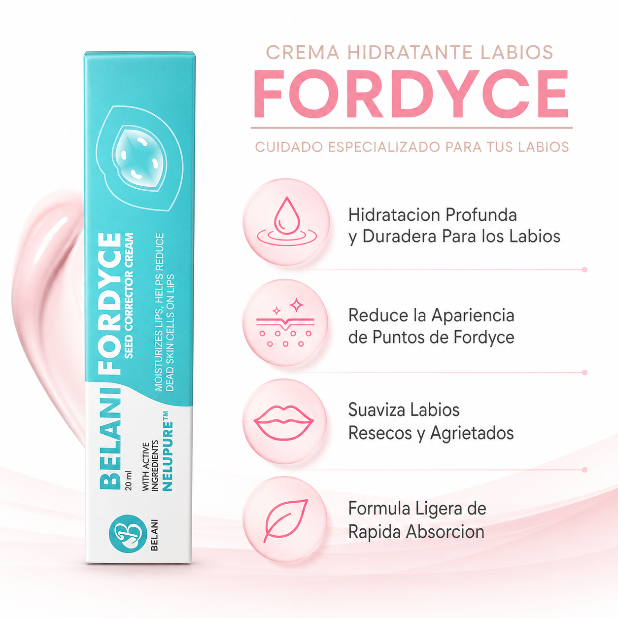 Belani Fordyce Lip Cream - Infografico Hidratante Puntos Fordyce Labios Ecuador