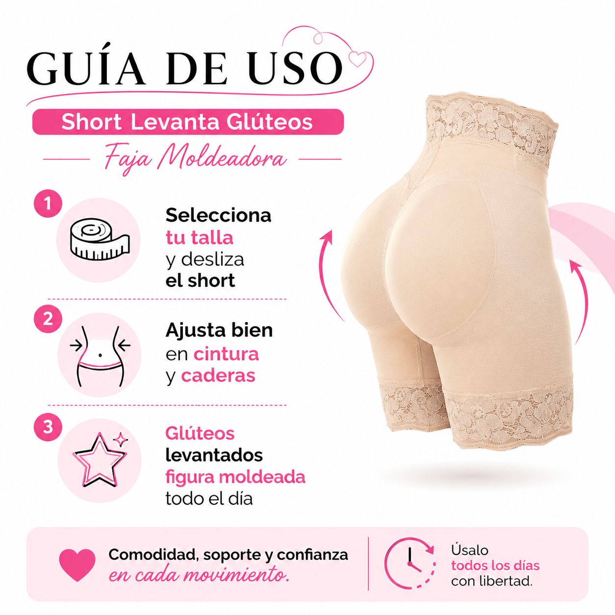 Short Levanta Gluteos - Guia de Uso 3 Pasos Ecuador