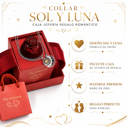 Collar Sol y Luna - Infografico Oro Premium Caja Regalo Ecuador
