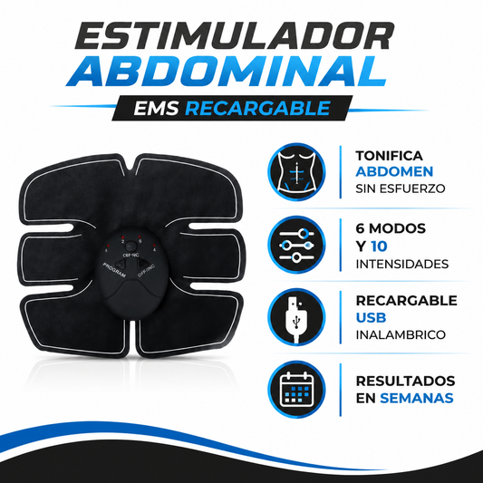 Estimulador Abdominal EMS - Infografico Tonifica Sin Esfuerzo Ecuador