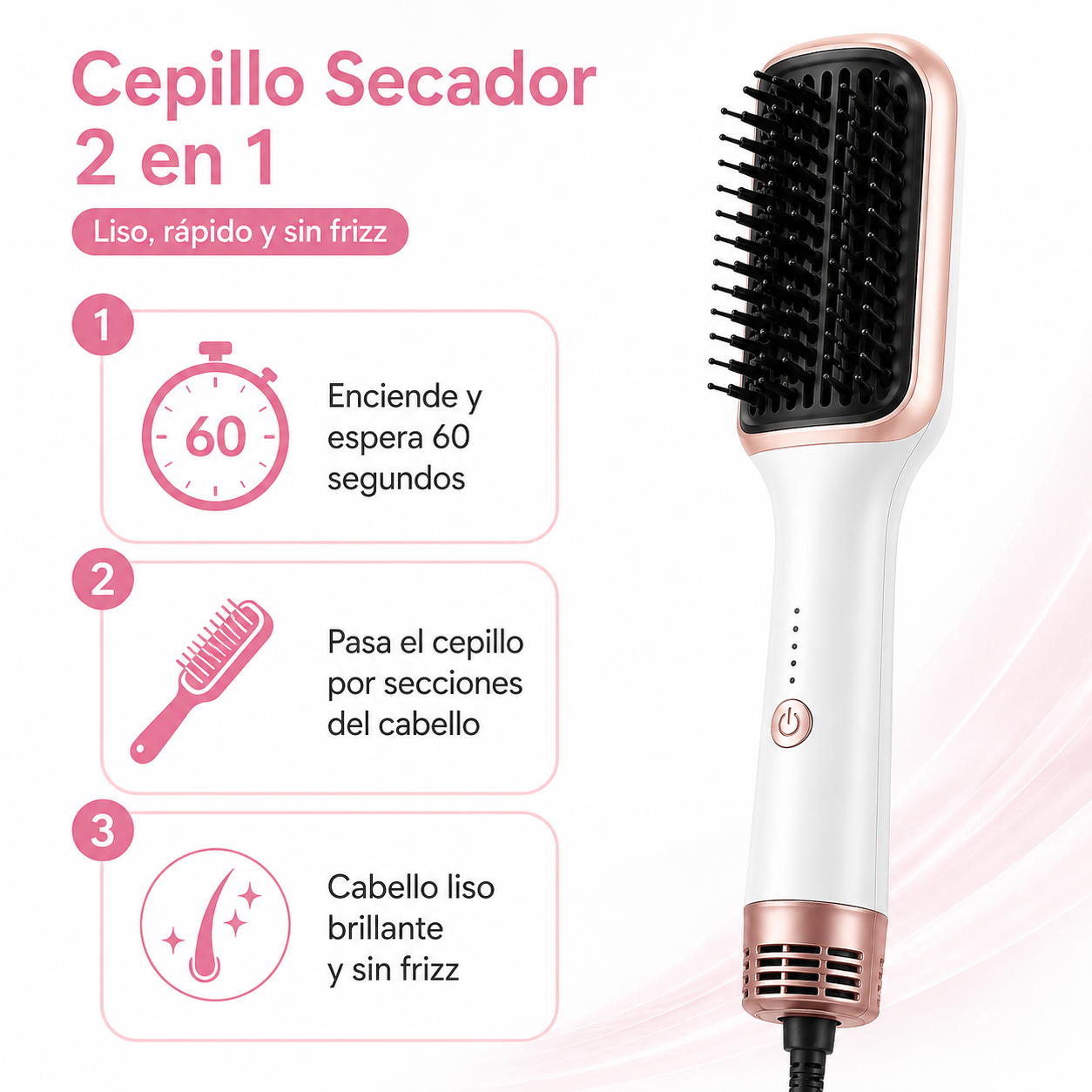 Cepillo Alisador Secador 2en1 - Guia de Uso 3 Pasos Ecuador