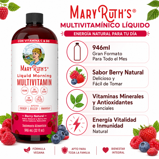 Multivitaminico Mary Ruth's Berry 946ml - Infografico Vitaminas Energia Natural Ecuador