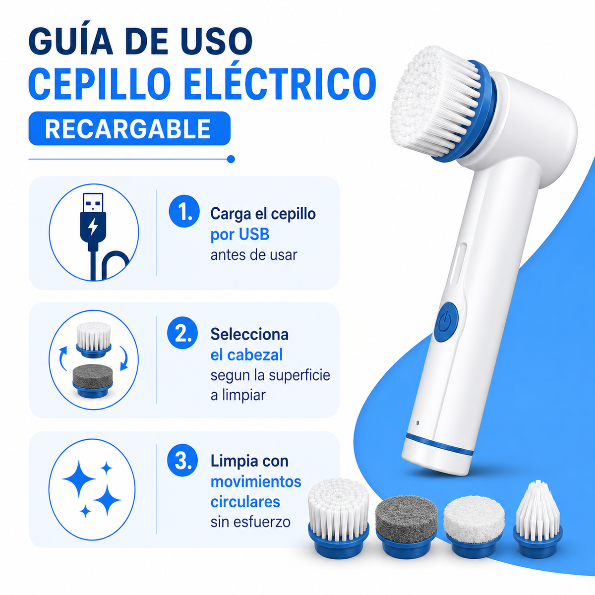 Cepillo Electrico Limpieza - Guia de Uso 3 Pasos Ecuador