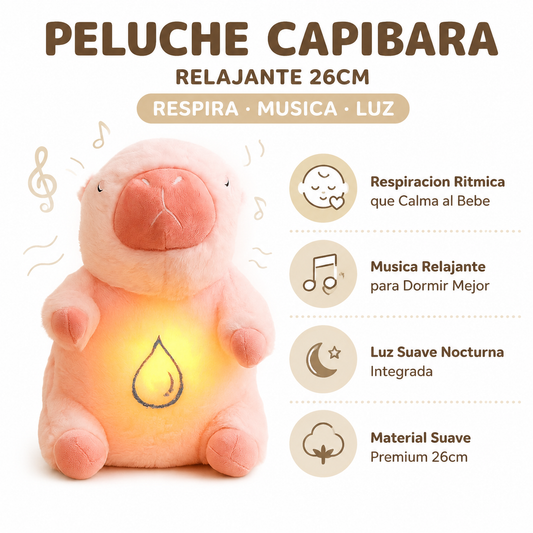 Peluche Capibara Relajante - Infografico Respiracion Musica Luz Ecuador