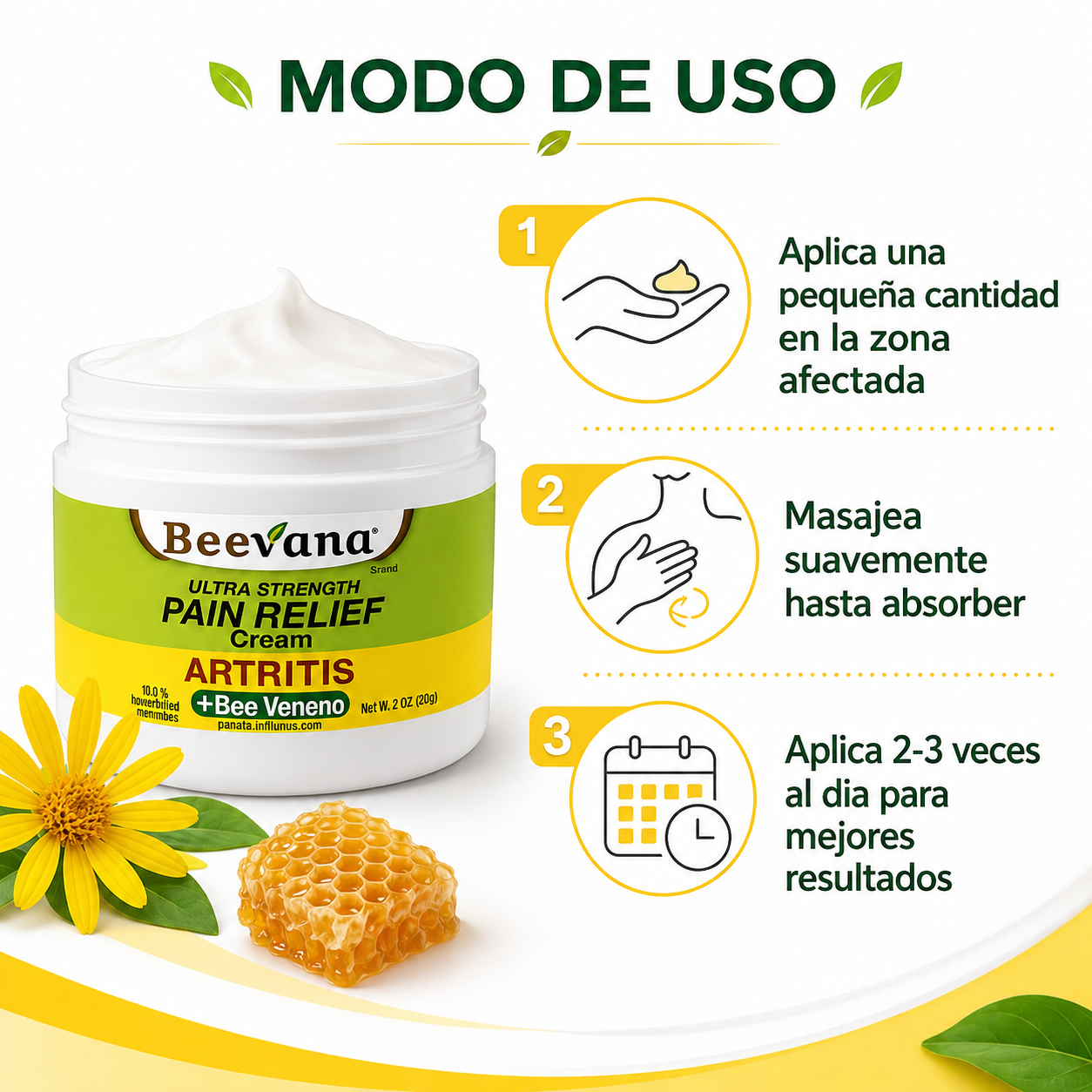 Beevana Crema Articulaciones - Guia de Uso 3 Pasos Ecuador