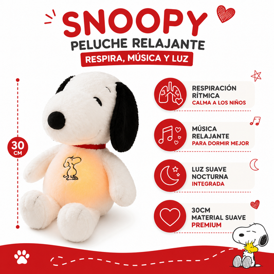 Peluche Snoopy Relajante - Infografico Respiracion Musica Luz Ecuador